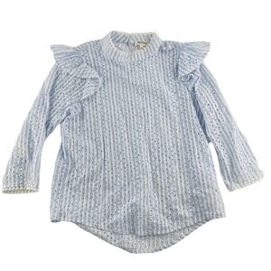 Prospect the Label Eyelet Top Size Large Blouse Long Sleeve Blue Ruffle